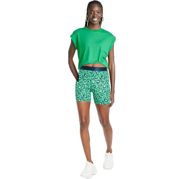 A005 ✽ Green Muscle Tee & Animal Print High Waist Biker Shorts - Picture 1 of 7